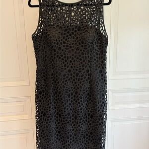 Adrianna Papell Black Crochet Floral Midi Dress